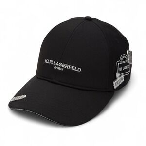 Karl Lagerfeld Paris Adult Cap‎ Adjustable Black Hat with Pins Charms NEW w/ Tag